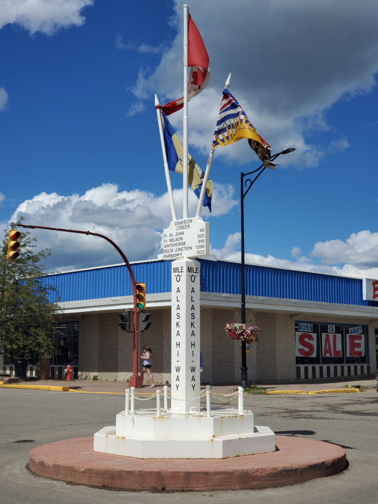 Marker at the original start of the Alaska Highway, Dawson Creek, BC