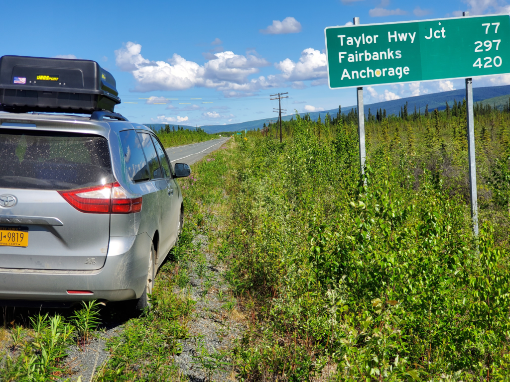 Across the Alaskan border but still a long way to go.