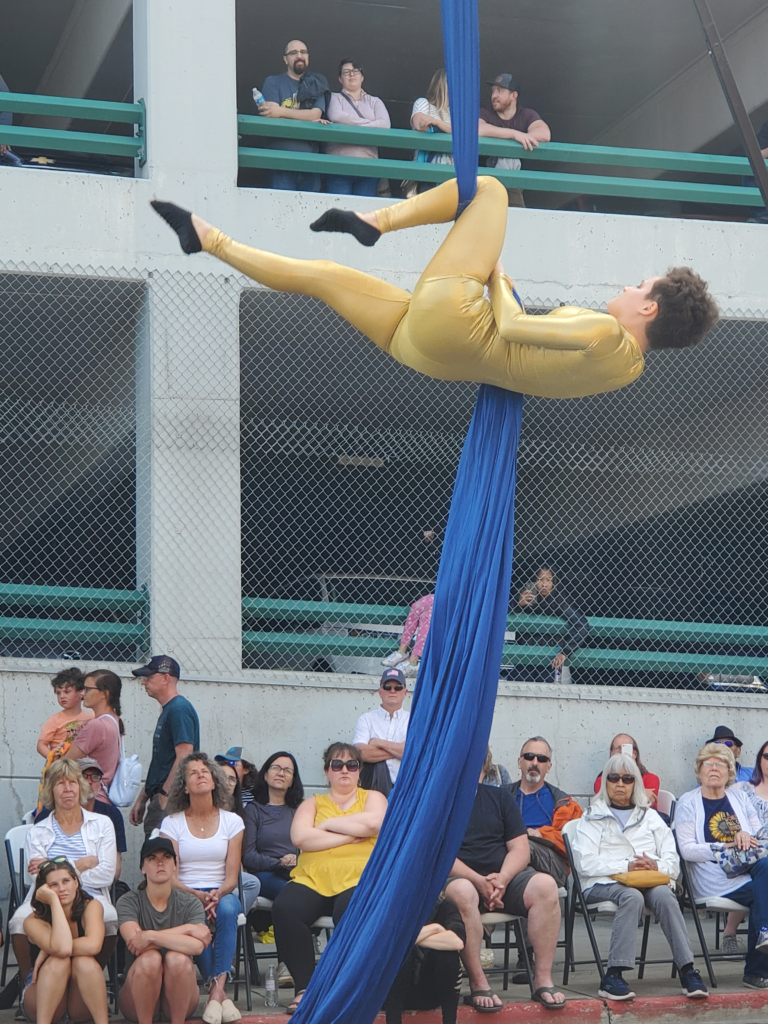 Acrobat on a suspended sash.