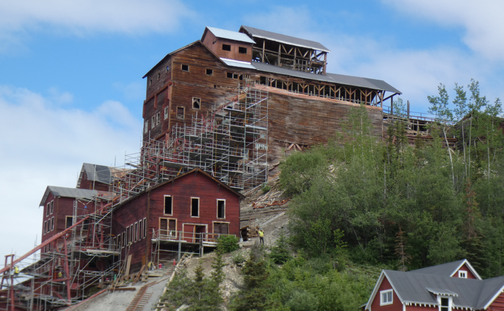 Kennecott ore processing mill showing restoration scaffolding.