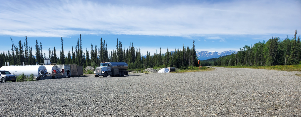 Aircraft gone, the fuel truck moves in on a McCarthy airstrip.