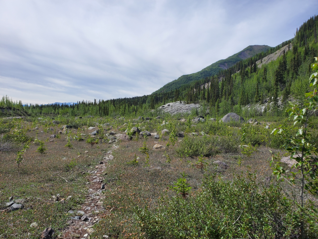 The final portion of the trail, a flat and rocky glacial floor.