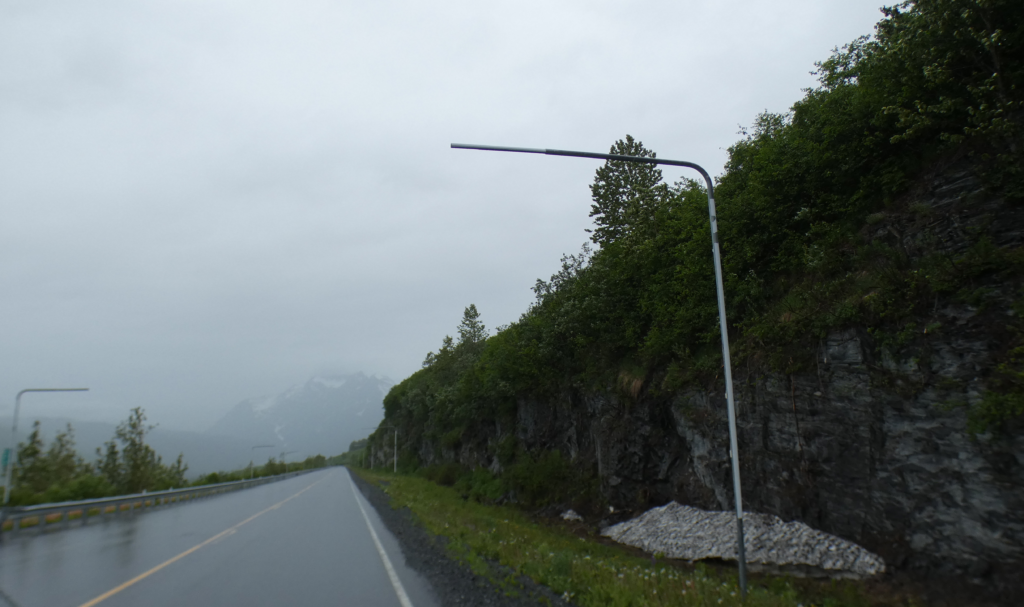 Thompson Pass. Note the height of the snow poles used to show snowplows where the road is.