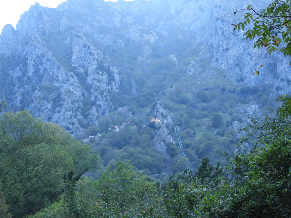 Camarmeña on its high crag, seen from across the Cares valley.