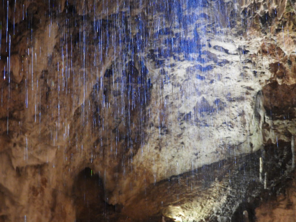 Falling water in strobe light