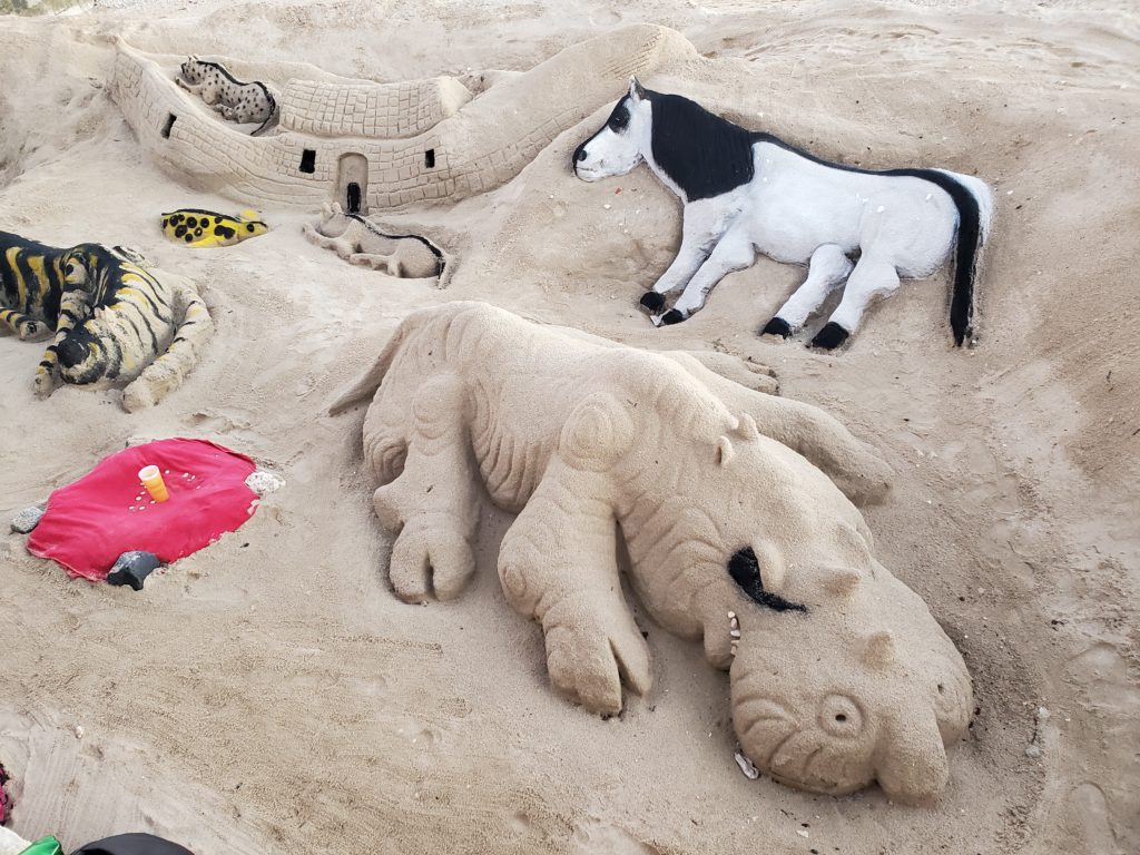 Sand sculptures along the waterfront