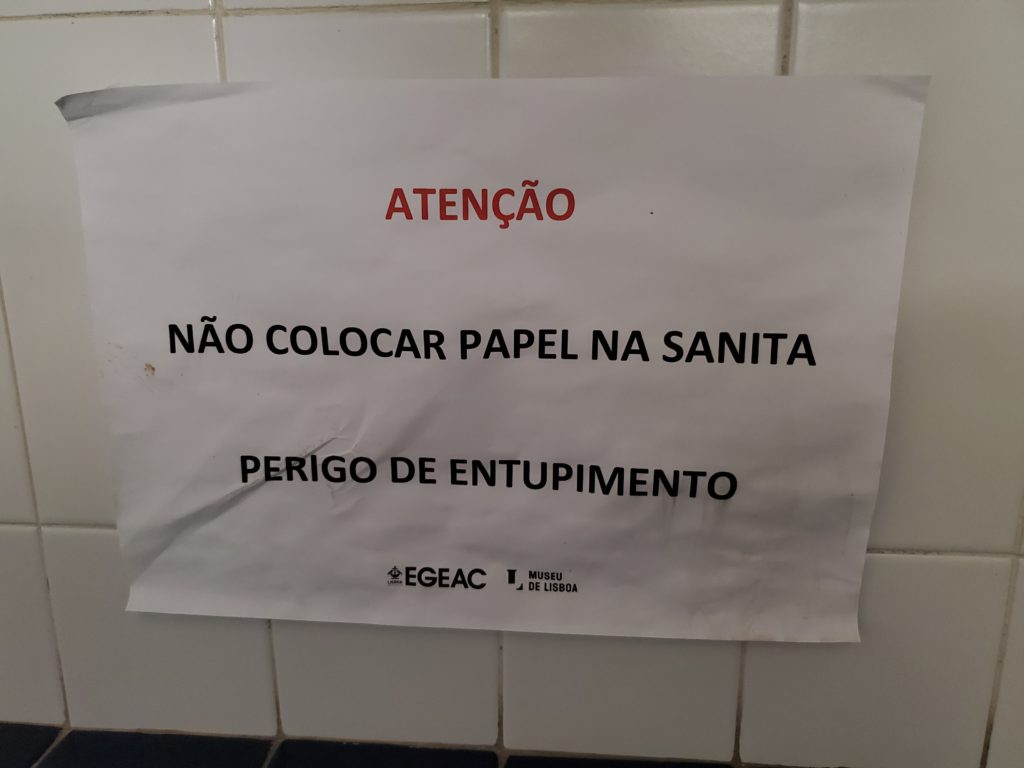 Virtually universal in South America, this is the first "Don't throw paper in the toilet" policy I've seen in Europe.