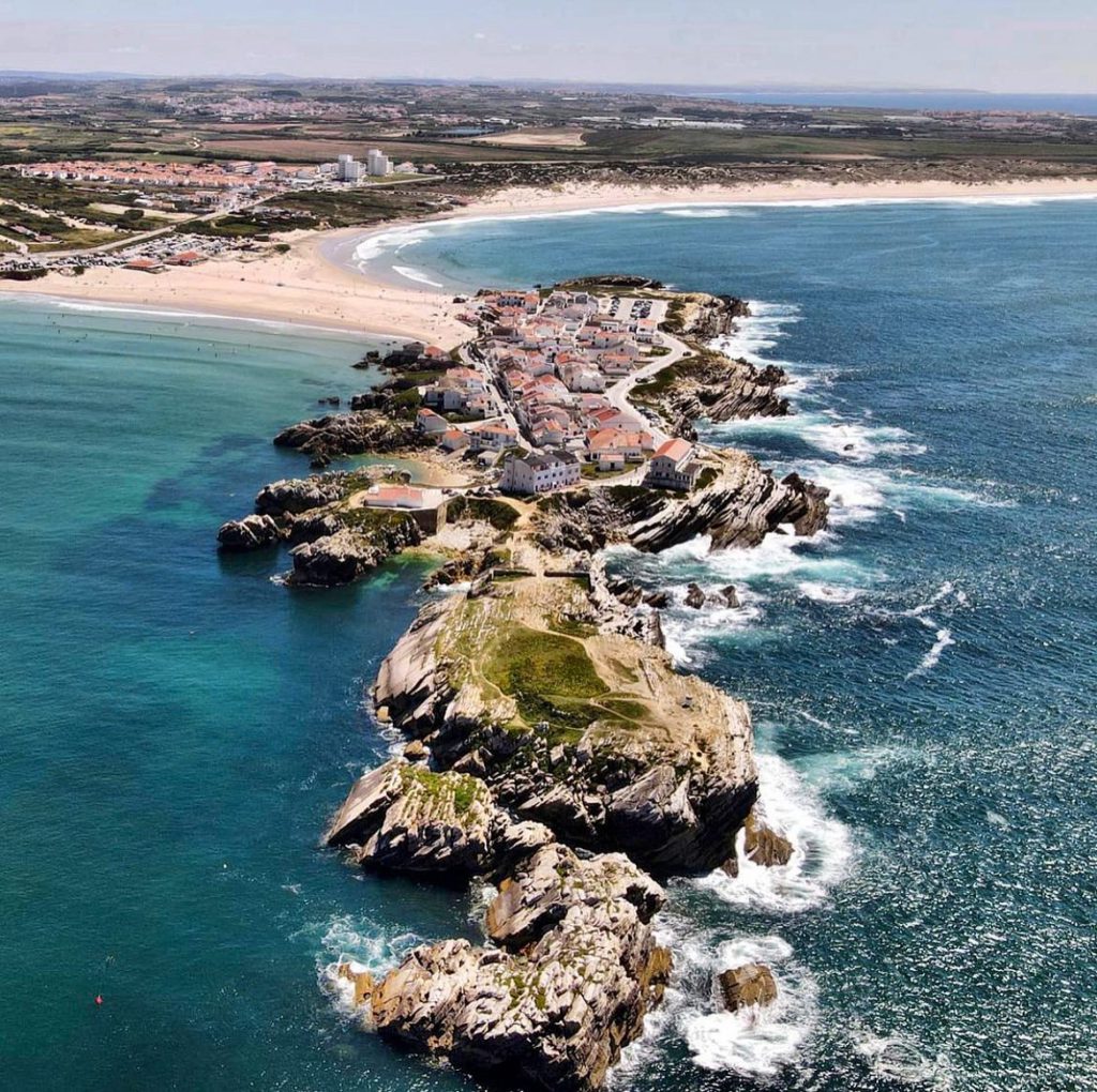 Drone's eye view of Baleal and it's "tombolo"isthmus.