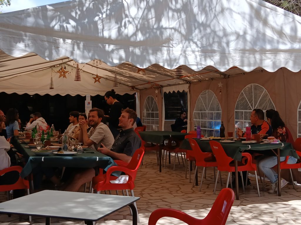 Long Spanish lunch. This community restaurant is only open on certain days and the whole community seems to be here.