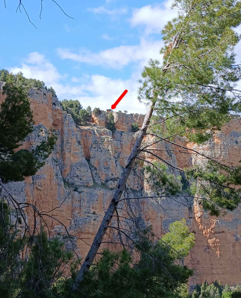 The Vulture Overlook, just above me (red arrow). So close and yet oh so far.