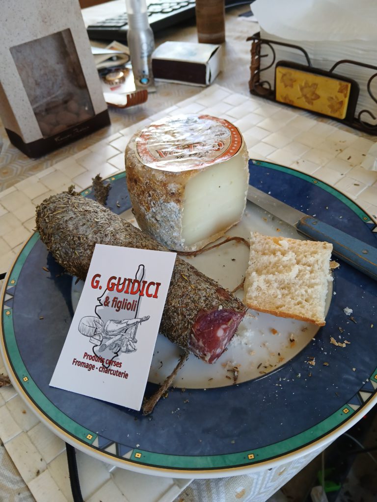 My local market salami and goat cheese